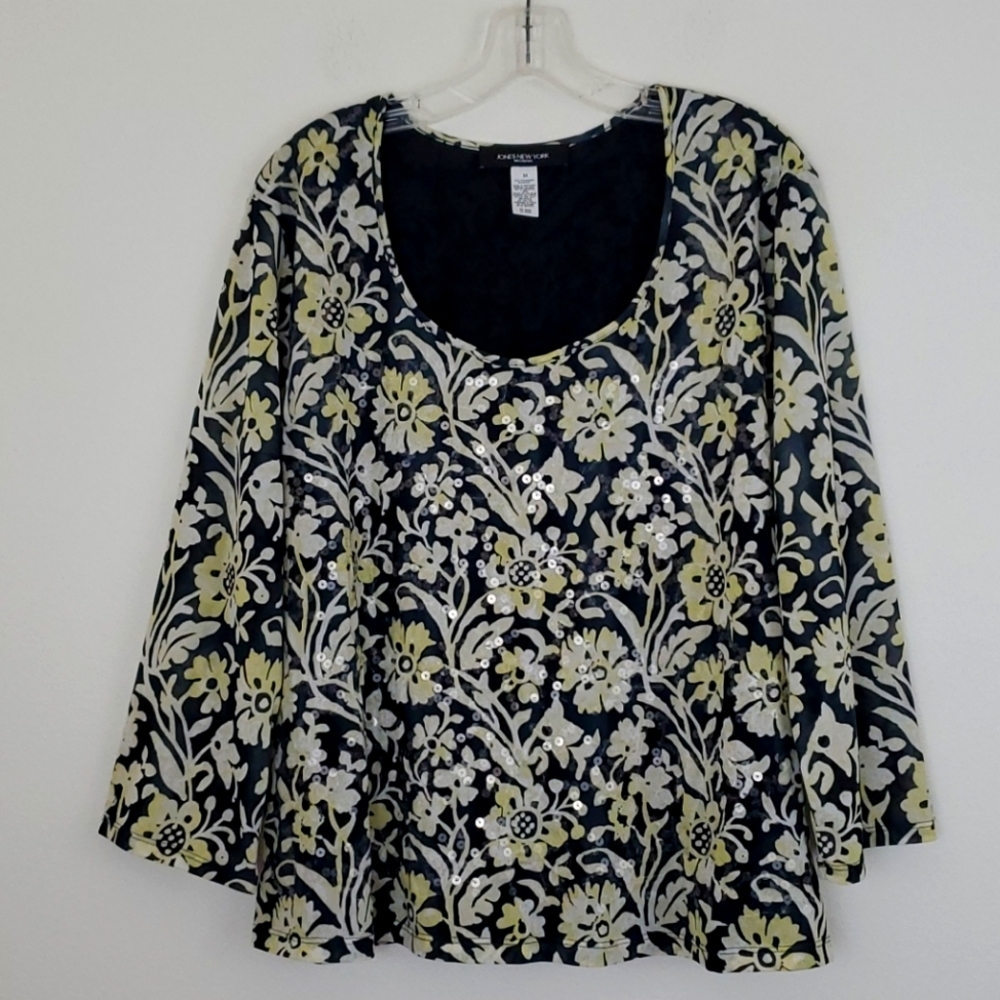 Jones New York Woman Black & Yellow Sequin Top 3X